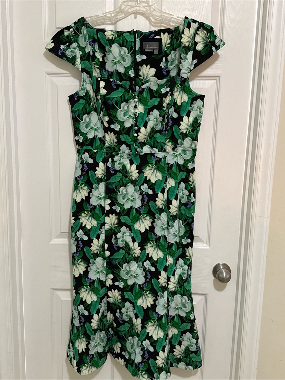 Anthropologie Black & Green Floral Midi Dress